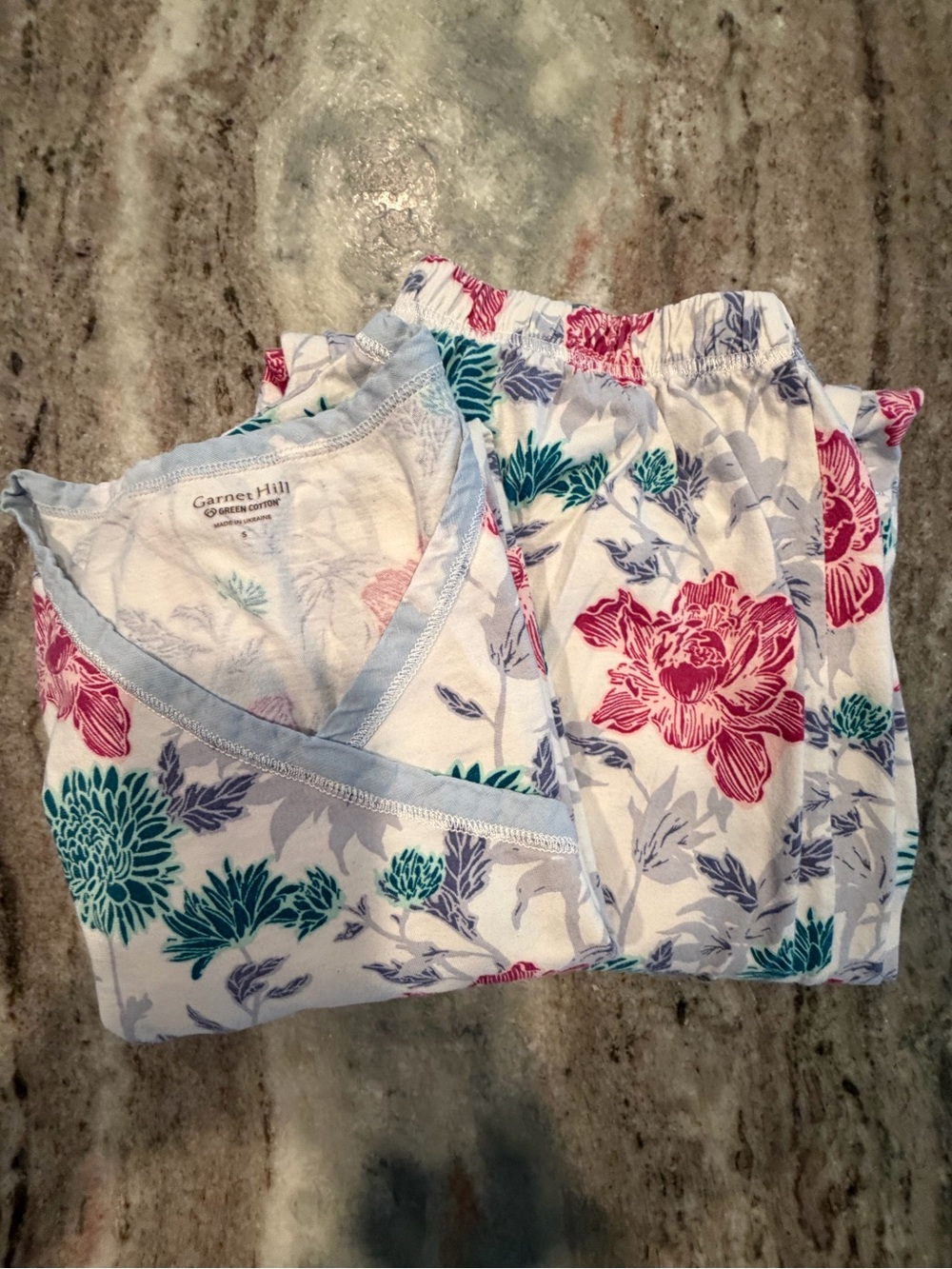 Garnet Hill Womens Asian Wrap Organic Cotton Pajama Set Small Floral Lounge